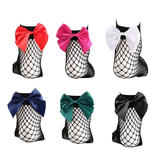 Joyci Women Girls Fishnet Ankle Socks Bow Mesh Lace Short Socks Sexy Black Fishnet Hosiery Fashion Stockings (6 Pair Assorted color)
