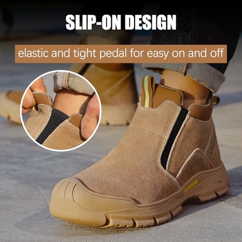 Image of GLANOUDUN Welding Work Boots for Men Slip on Steel Toe Shoes for Men Indestructible Steel Toe Boots Welder Men's Working Shoes Fireproof Safety Footwear for Construction Men's Work & Safety Footwear