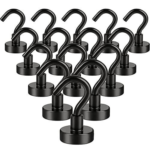 DIYMAG Black Magnetic Hooks, Strong Rare Earth Neodymium Magnet Hooks with Nickel Coating for Kitchen, Cruise, Home, Workplace, Office and Garage etc, Pack of 15