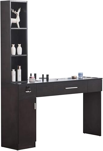 BarberPub Barber - Estación de peluquería con bloqueo sin espejo, equipo de spa de salón de belleza 3046