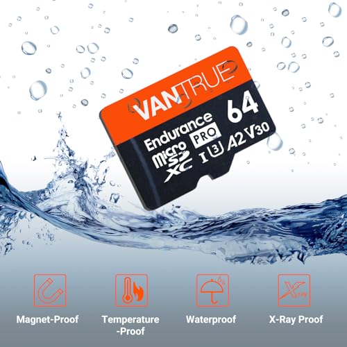 Image of Vantrue 64GB Micro SD Card with Adapter, U3 C10, UHS-I High Speed SD Card for Dash Cams & Home Security System Video Cameras