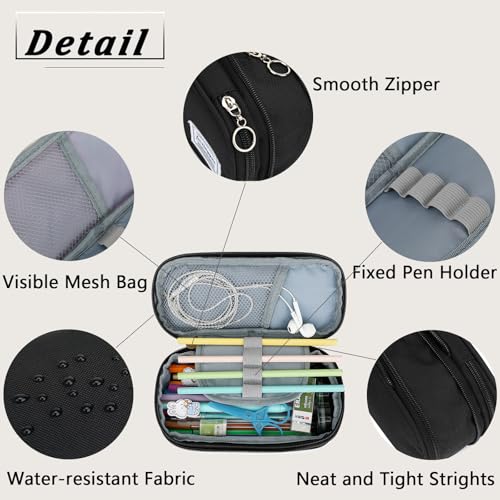 Image of FUXINGYAO Pencil Case, Multi-compartment Pencil Pouch, Portable Pencil Bag (2101-big-BK)