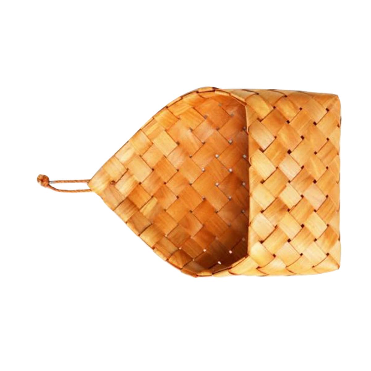 Cesta para colgar tejida de madera marrón para almacenamiento elegante en casa