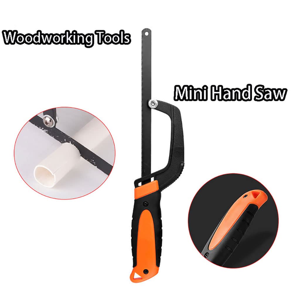 Mini sierra para metales, marco portátil de aleación de aluminio para carpintería, corte de PVC y bricolaje, naranja/negro