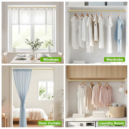 Image of Tension Curtain Rod 30-64 Inch Curtain Rods No Drilling Gold Tension Spring Rod Adjustable Curtain Rod Expandable Shower Pressure Tension for Windows Closet Doorway