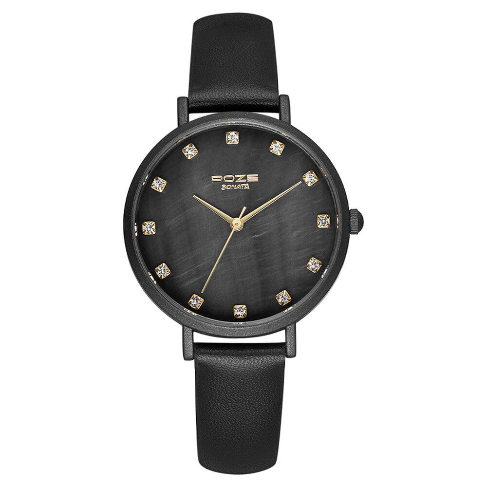 Sonata Poze Quartz Analog Black Dial PU Leather Strap Watch for Women-SP80045NL01W (B0CW9WBLXW) Amazon Price History, Amazon Price Tracker