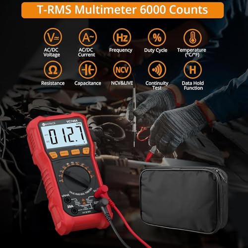 Image of Neoteck 6000 Counts Digital Multimeter for DC AC Voltage /Current TRMS Voltmeter with Test Probe Auto Range Multimeter with NCV Live for Temperature Capacitance Resistance Diode Continuity Red