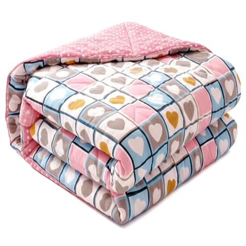 Image of BENAVJI Double Bed Comforter 220x240 cm | Reversible Soft Microfiber AC Comforter | All Season Quilt Blanket | Pink Heart Check