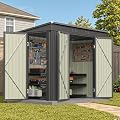 Patiowell 8x4 FT Outdoor Storage Shed, Heavy Duty Tool Metal Sheds with 3 Lockable Doors and Updated Frame Structure for Backyard Patio Lawn, Black