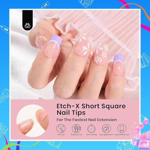Image of Beetles Gel Nail Tips Etch-X, Square Short, 288Pcs 12 Sizes Pre-Etched