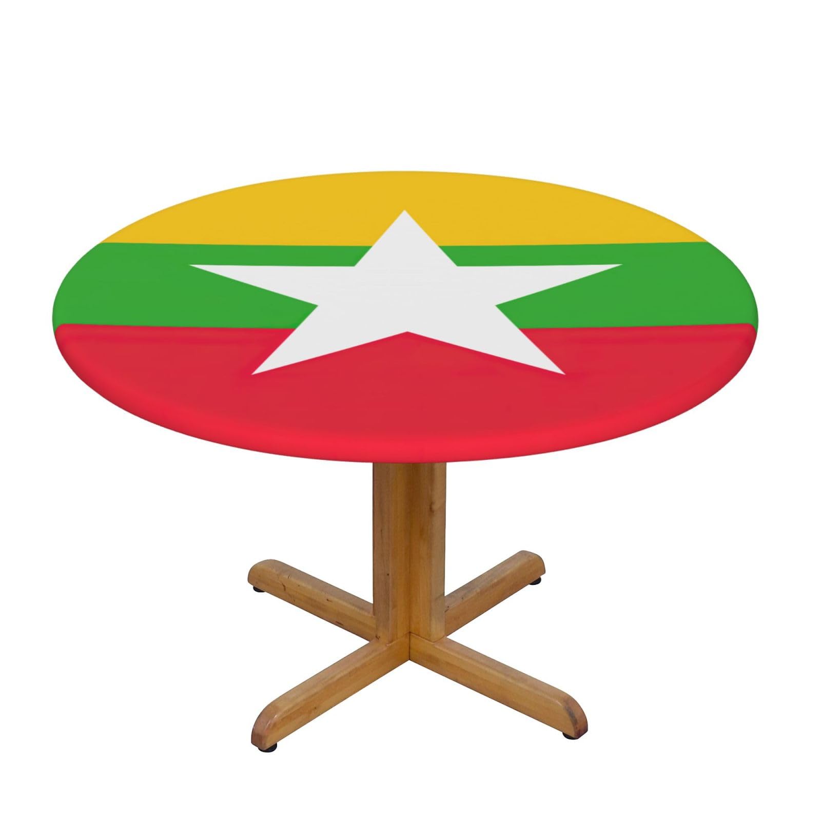 Flag Of Myanmar Print Oxford Wipeable Tablecloth Oil-Resistant Outdoor Table Cover Reusable Birthday Table Protector