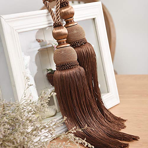 2 pièces/Paire Rideau Gland Brosse Frange embrasses Suspendus Ceinture Balle Cordes Crochet Cintre Rideau Accessoires Attache arrière Sangle Boucle-Kaki