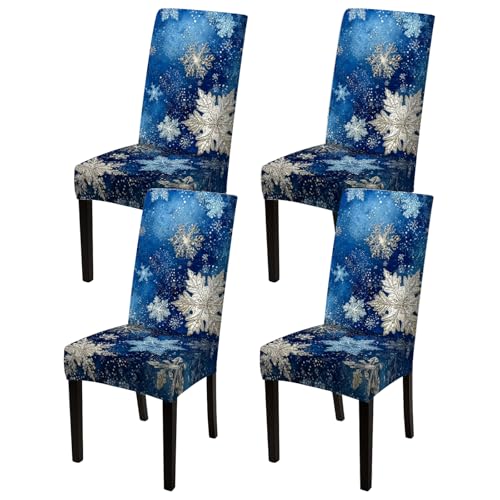 Image of Nuxovilar 4PCS Blue Metallic Snowflake Stretch Chair Covers 23.6x70in