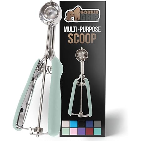 Gorilla Grip Premium Stainless Steel, Spring-Loaded Scoop for Fruit, Cookie and Ice Cream, Easy Squeeze and Clean Release, Comfortable Handle, Small, 1 TBSP Scooper Size 60, Uniform Portions, Mint