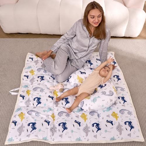 Image of Plushii 46x48'' playpen mat Thick Play mat for Baby boy Soft Cushioned Play Pen for Babies Play & Tummy Time, Machine Washable Dinosaur