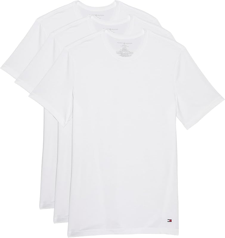 Tommy Hilfiger Camisetas interiores clásicas de algodón con cuello redondo para hombre, paquete de 3