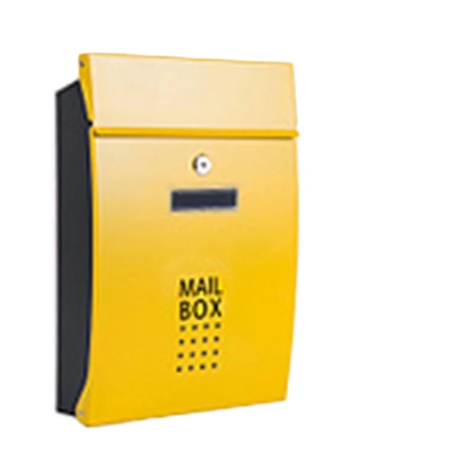 Mailbox Wall-mounted Stainless Steel Mailbox Outdoor Lock Complaint Suggestion Box Creative Punch-free Letterbox for Home(Yellow)