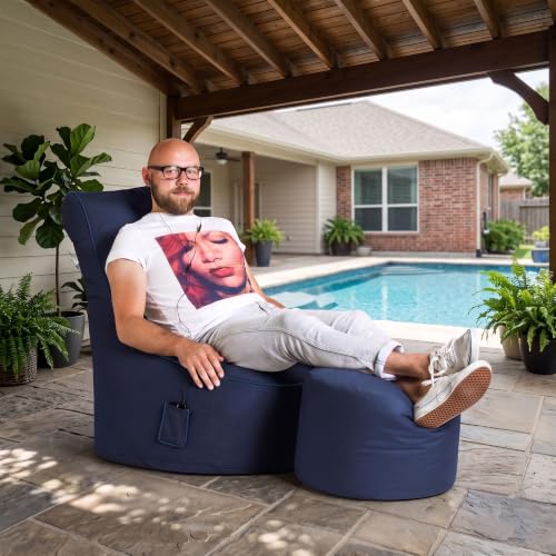 Gouchee Home Dotcom Brava Pouf Ottoman Foot Rest - Navy, Modern Round Bean Bag Chair with Water Repellent Fabric - Floor Pouf for Living Room, Bedroom or Patio - Foot Rest for Indoor and Outdoor by Gouchee Home - Used condition - Image 2