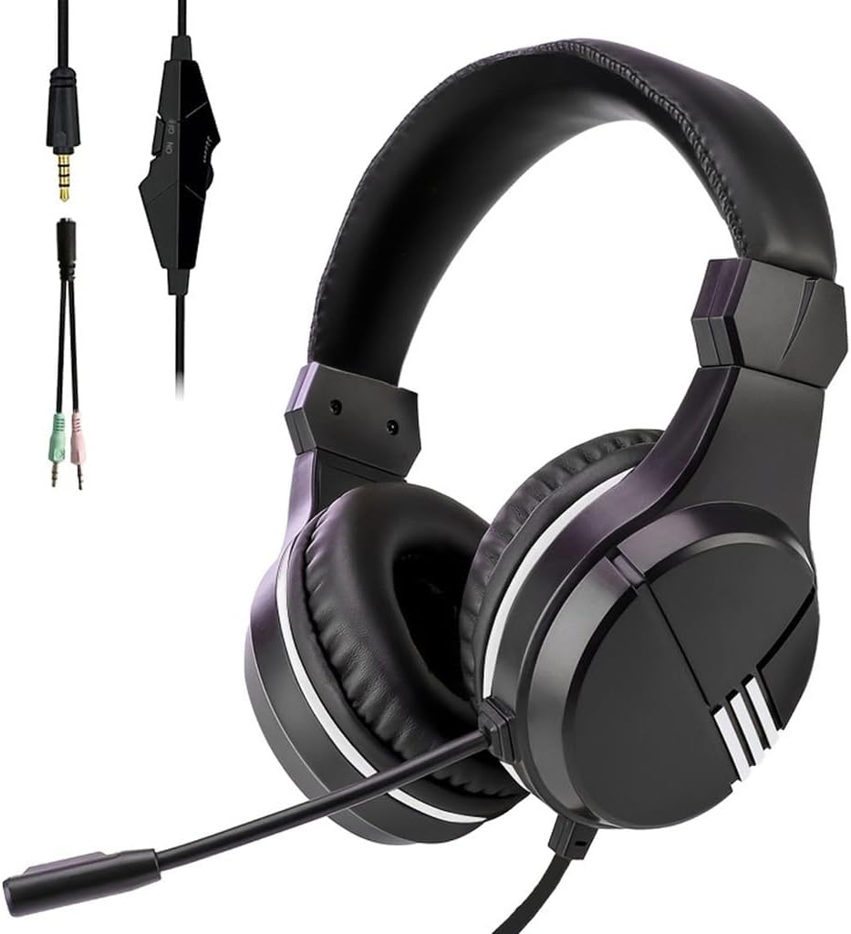 Gaming Headset with Mic for Xbox Series x/s one Switch PS5 PS4 Kids Girls,Corded Plug in aux Headphones Over Ear 3.5mm Wired with Microphone Volume Control for Online Class Laptop-Black