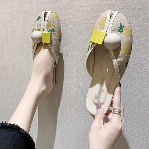 Women Mules Closed Toe Cloth Shoes Round Toe Backless Casual Flat Slippers Comfortable Summer Beach (Color : B, Size : 35) #TOP2