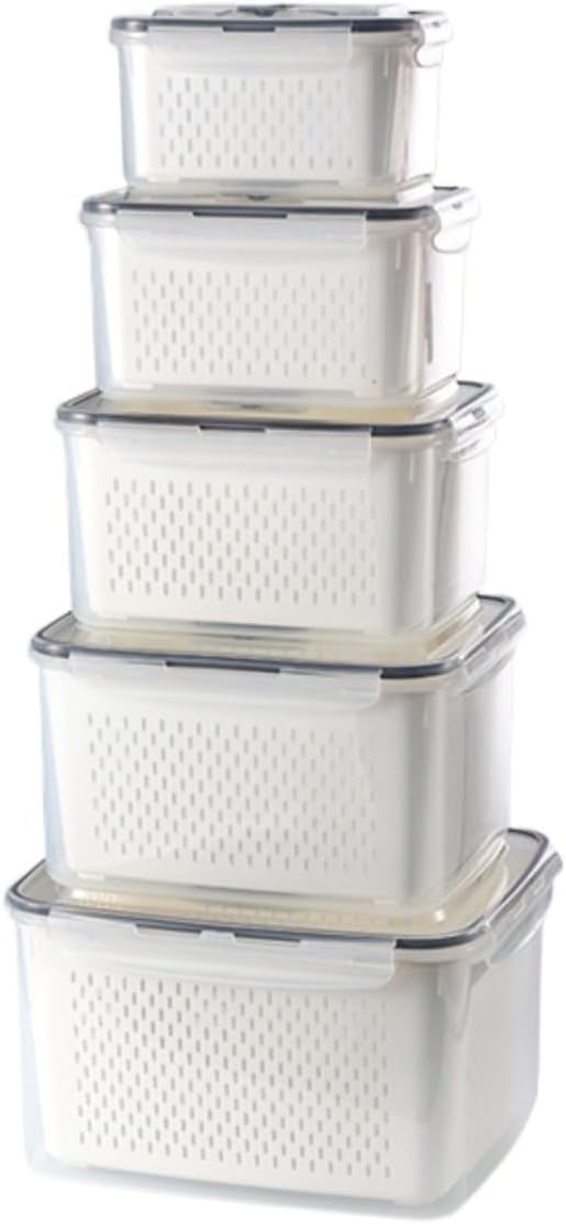 Bryze 4-in-1 Fridge Storage Containers with Removable Colanders | 5-Piece Storage Containers for Fridge Set | Soak Wash Drain & Store | Airtight Fridge Storage Bins | Stackable Containers for Fridge