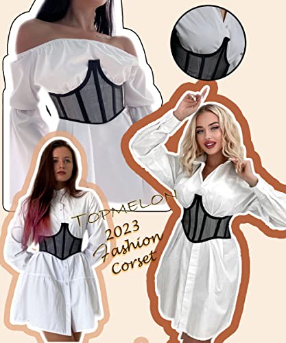 Topmelon Black Corset Belt Waist Corset Lace Open Cup Underbust Corset Mesh Underwire Short Torso Underboob Corset Waist Cincher Boned Corset Medium #TOP4