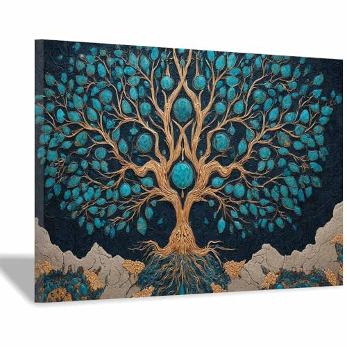 Arbre de la vie tableau bleu pour habiller un mur vide sans chercher de cadre