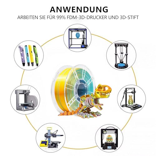 Filamento de Seda PLA+ 1,75 mm para Impresora 3D - 1 kg en Verde, Naranja y Dorado - Fernando Cortés