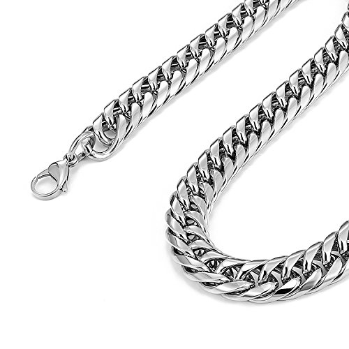 Urban Jewelry Men's Stainless Steel Chain Necklace Ultra Thick and Wide (Silver,13.5 mm width, 19,21,23 Inch)3