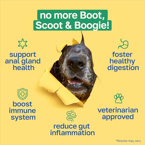 Image of Happy Paws Scoot Stop Dog Chews, Anal Gland Support for Dogs, Soft Chews with Coconut Oil, Pumpkin, Sweet Potato & Sea Kelp for Healthy Digestion, Organic, Non GMO, Vegan, Chicken Flavor, 200 Count