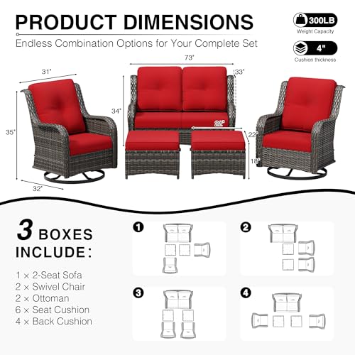 Image of Joyside 5 Piece Wicker Patio Furniture Set, Outdoor Swivel Rocker Patio Chairs with High Back, Deep Seating, Wide Armrest, Thickened Cushions, Outdoor Furniture for Deck, Porch Use