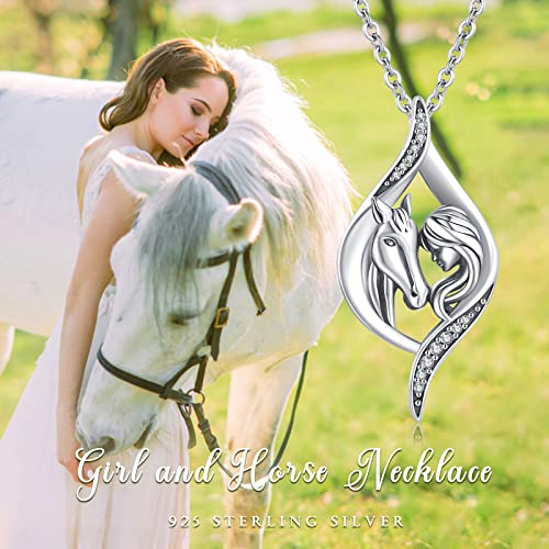 Miniatura 6 de Waysles Collar Para Niñas Y Caballos, Plata De Ley 925, Colgante De Caballo, Collar Trenzado, Joyería De Caballo Para Mujeres Y Niñas Amantes De Los Caballos, Plata Esterlina, Circonia Cúbica
