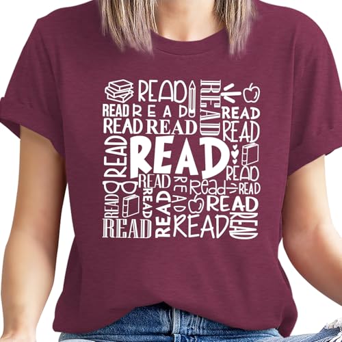 Image of Reading Teacher Shirt Women-Cute Read More Books Short Sleeve Library Book Lovers Daisy Tee Tops