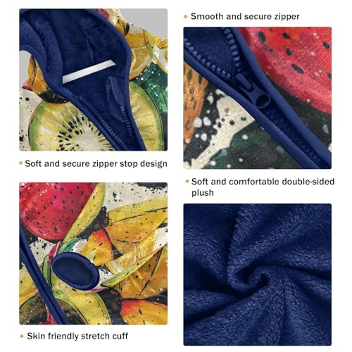 Fruit Pattern Print Toddler Fleece Jacket Girl Boys Hooded Fleece Jacket Coat Warm Outwear Zip-up 3-10T3