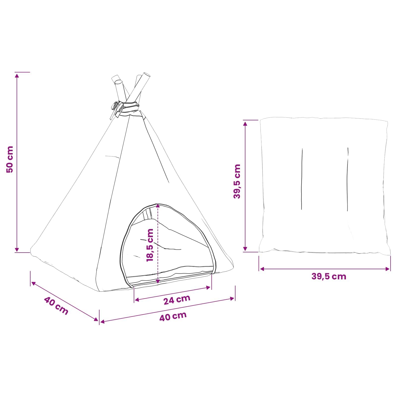 Tipi pour animal de compagnie avec coussin blanc gris 40 x 40 x 50 cm polyester avec coussin tente douillette pour chat chien lavable confortable et doux idéal comme panier et cachette