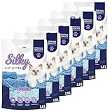 Silky Silikat Katzenstreu, Staubfrei Unparfümiert Kristall Silikatstreu, Geruchsneutral, Hohe Saugkraft, Antibakteriell | 22,8L - 6er-Pack