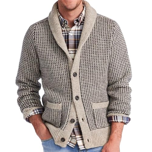 Cárdigan de punto trenzado con cuello de chal chaqueta de punto gofre para invierno