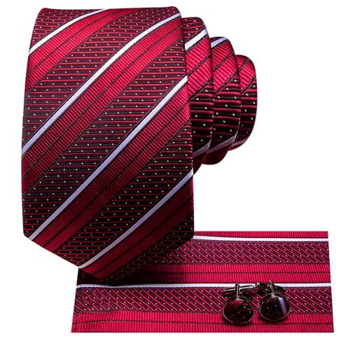 Image of Hi-Tie Men Ties Sets Silk Stripe Paisley Necktie Pocket Square Cufflinks for Business Wedding