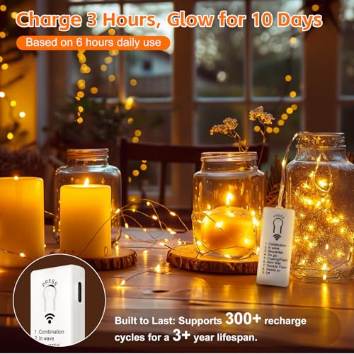 Image of 6 Pack Rechargeable Fairy Lights with Remote & DIY Timer, 7ft 20LED Dimmable Silver Wire String Light for Mason Jar, Mini Twinkle Lights for Indoor Christmas Bedroom Wedding Decor, Multicolor