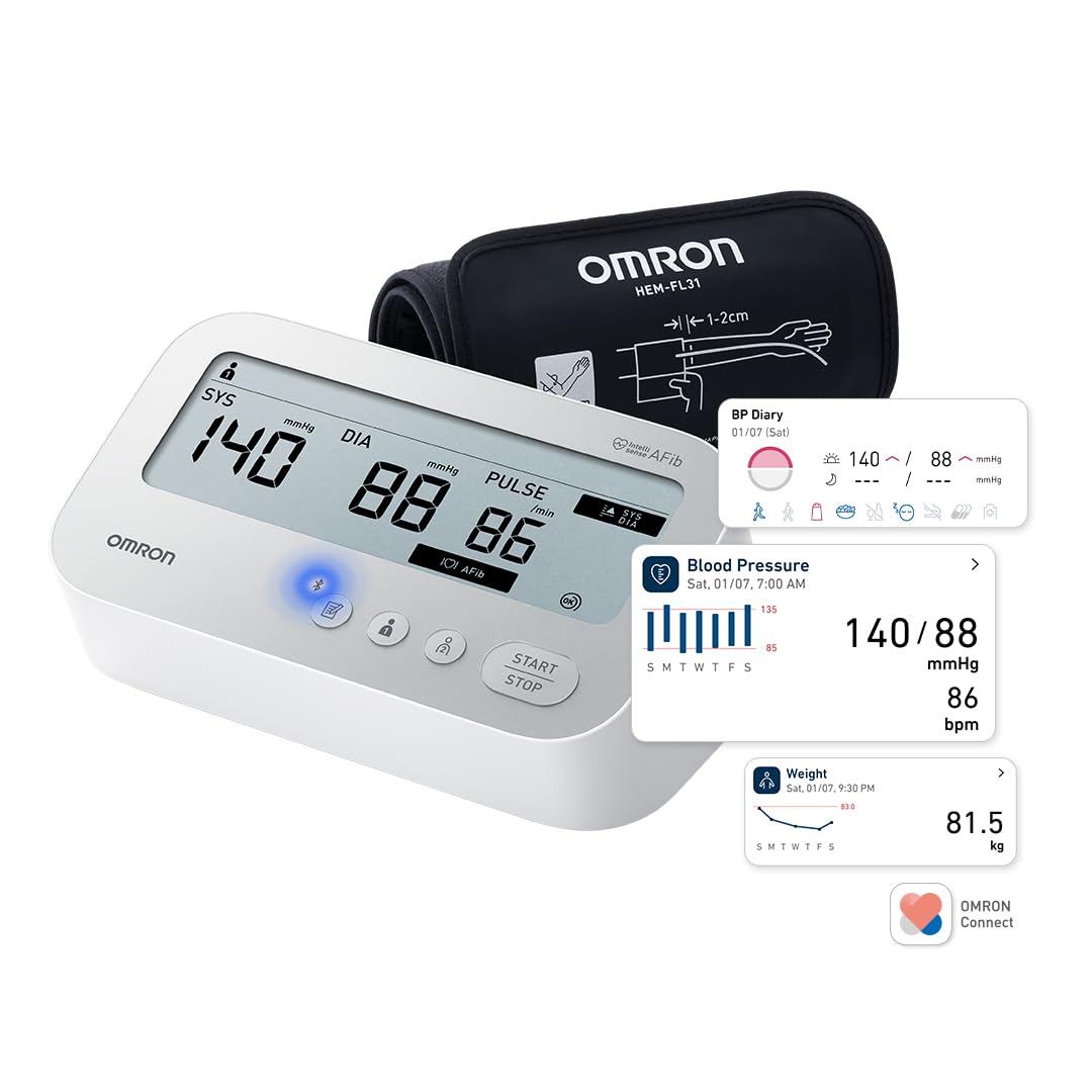 OMRON X4 Connect AFib Misuratore di pressione da braccio con Bluetooth | Misuratore di pressione arteriosa, Clinicamente validato per rilevamento della Fibrillazione Atriale, 2 Utenti