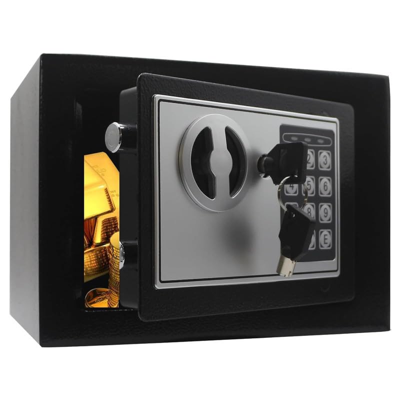devmit mall key and electronic security safe box digital deposit box for home office hotel business lock box for cash jewelry storage (0.17 cubic feet_black)