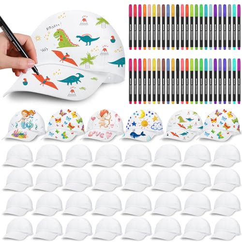 Lista de Cachuchas Blancas para comprar hoy. 49 Funnysoft - Gorro de béisbol blanco de 32 piezas para el regreso a la escuela, para el primer día de clases, para decorar tu propia gorra con marcador