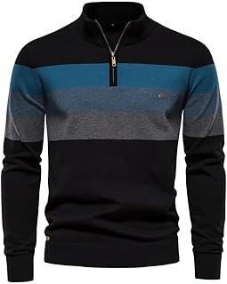Suéteres masculino Jaqueta Suéter de pulôver de gola de zíper masculino suéter de negócios de costura listrada
