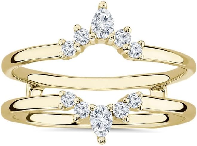 White Diamond Crown Shaped Enhancer Guard For Women, 14k Gold Finish April Birthstone White Diamond Wrap Ring, Engagement Ring