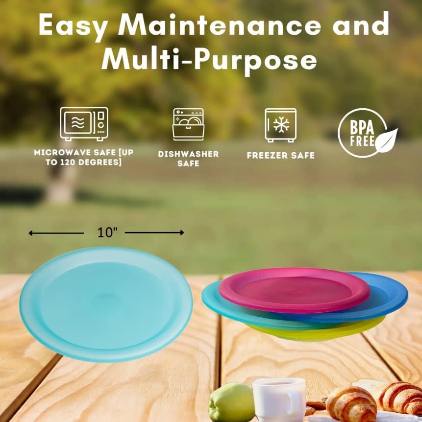 Imperial Home Plastic Plates, Outdoor Plate Set, Party Supplies, Reusable Picnic or Camping Plates, Use for Dinner, Salad Dishes, Snack or Lunch, Safe, BPA Free Colorful Dinnerware Set of 4 (10 inch) image 5