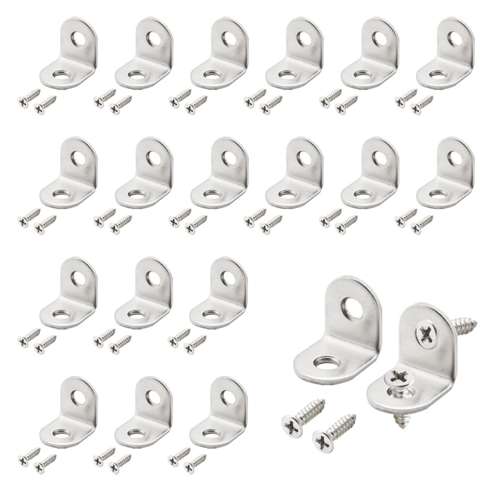 Ruidee Corner Braces 20x20mm 90 Degree L Shaped Brackets Fastener Stainless Steel Angle Support with Screws for Furniture Shelf (JM/20x20mm)