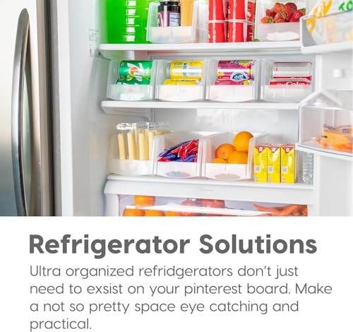 Image of IRIS USA Clear Plastic Stackable Storage Bins, Medium - 8 Pack, Open Front Fridge Pantry Kitchen Closet Cabinet Bathroom Organizer Basket for Organizing Snack, Cans, Office Supplies, and Coffee Pods
