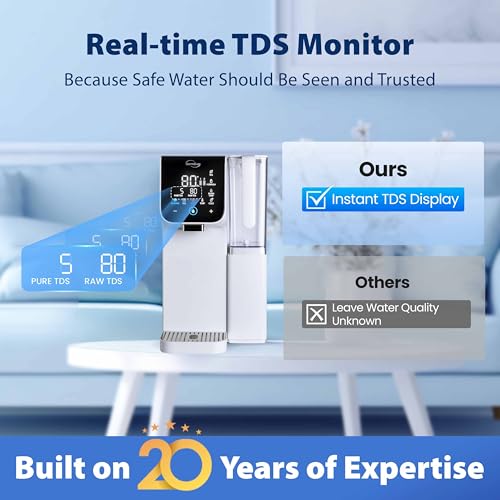 Image of iSpring RCD100-THCW Hot & Cold Countertop Reverse Osmosis System, White, RO Water Filter Dispenser, 9 Temperature Options from 50-210F & 6 Dispensing Volumes, TDS & Filter Life Monitor
