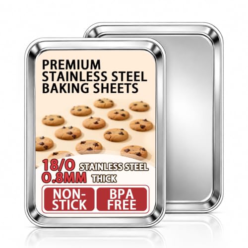 Baking Sheet Set of 2, 18 Inch Stainless Steel Cookie Sheets, 0.8mm Thick