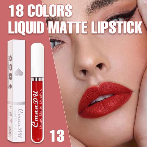 Image of evpct 1Pcs Ruby Red Liquid Matte Lipstick Lipgloss Set for Women, labiales mate 24 horas originales matte larga duracion 24 Hour Lipstick Lip Stains Long Lasting Waterproof 24, 13#